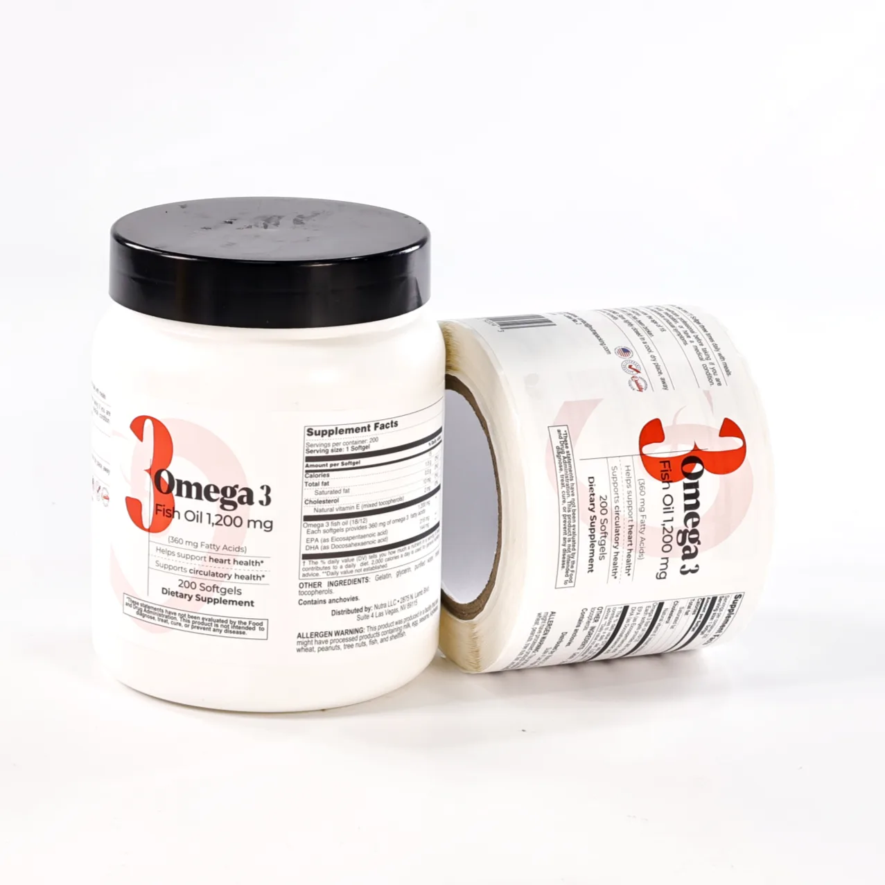 Omega-3-Ergänzungsetikett mit UV-Beschichtung mit Siebdruck