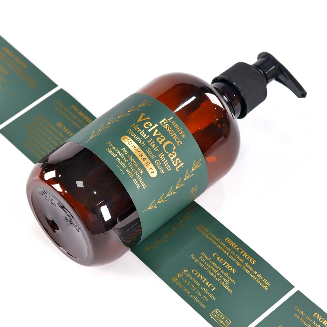 Silver BOPP label on bottle and roll