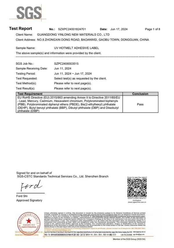 SGS ROHS Certification
