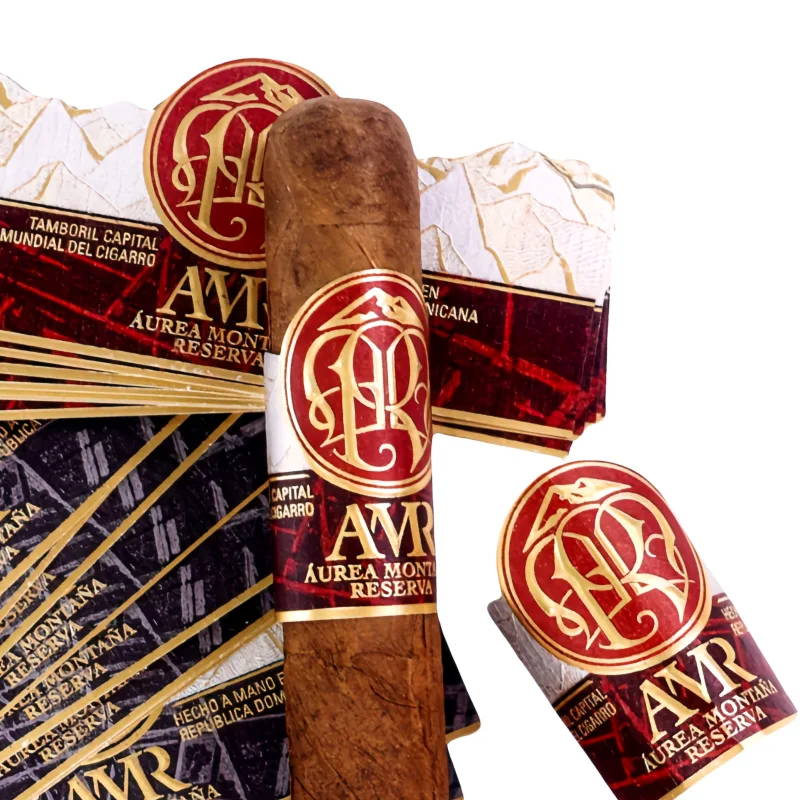 Embossed cigar band labels showing texture detail