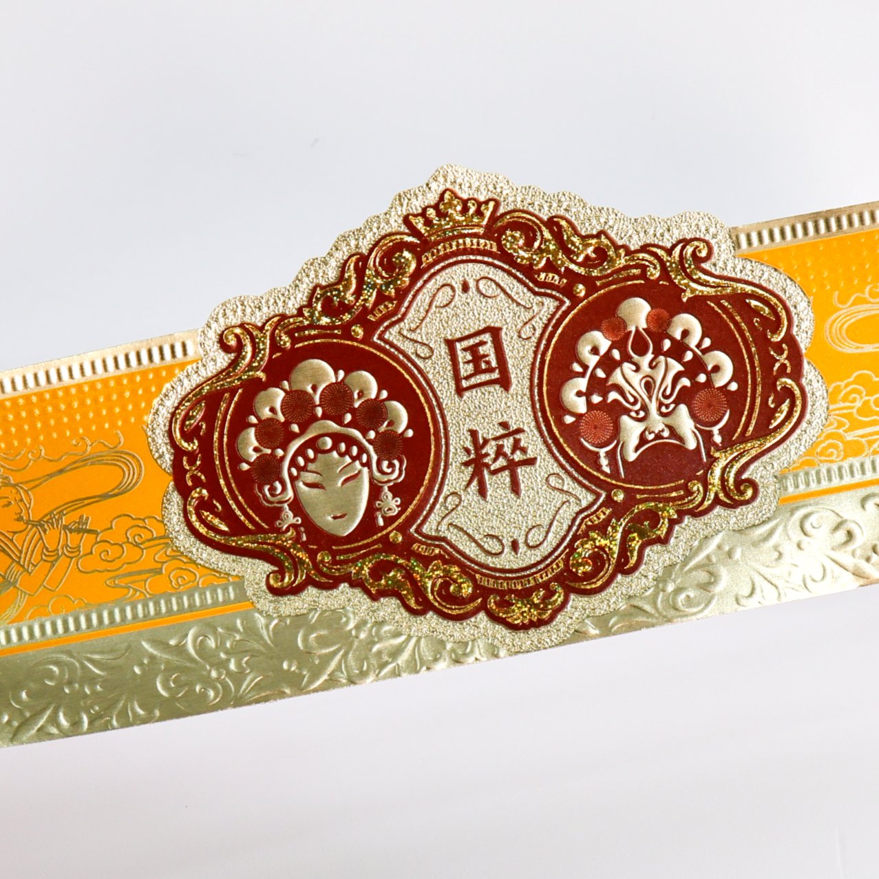 Hot foil label detail showing crisp gold lines