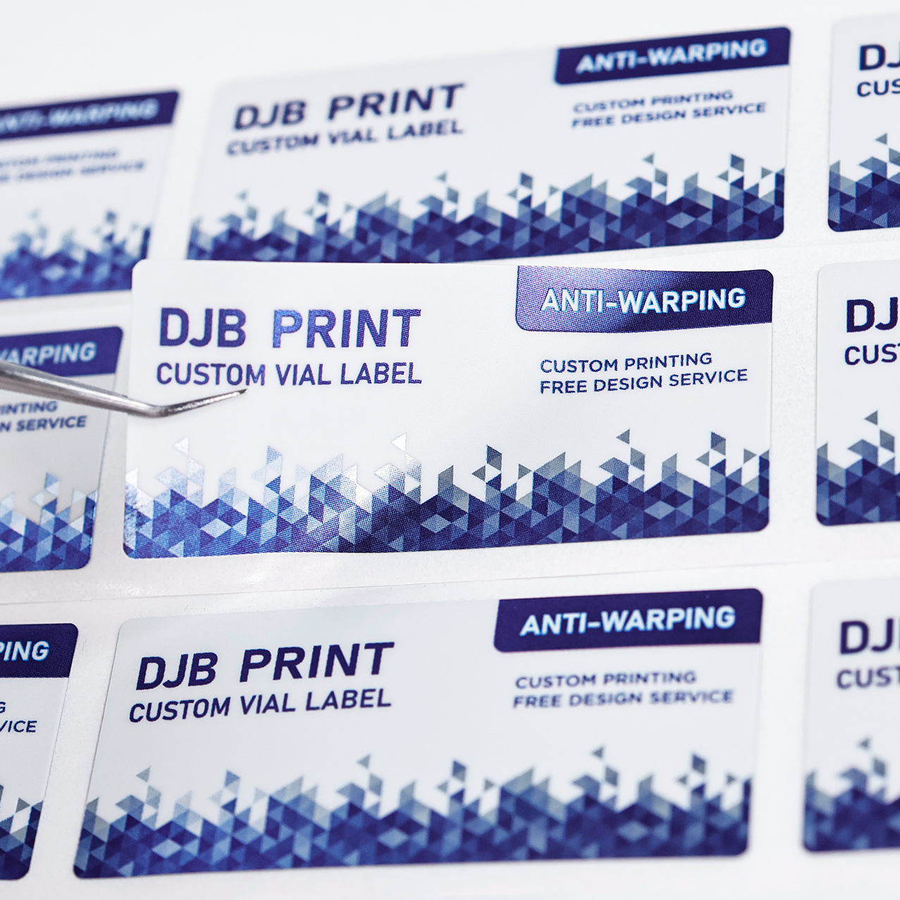 Blue silver BOPP peptide vial label sheet