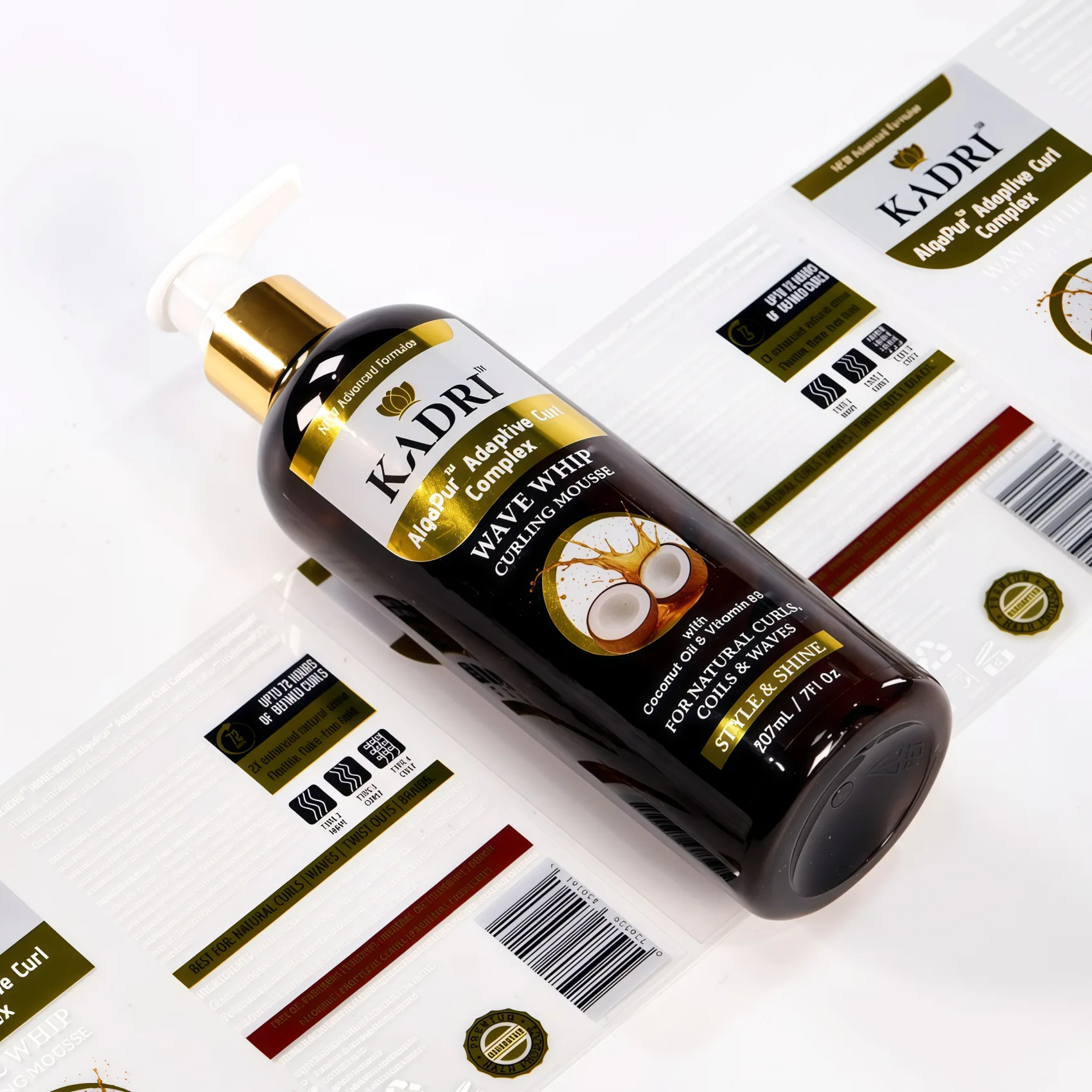 Clear transparent shampoo bottle label showing the product through the film