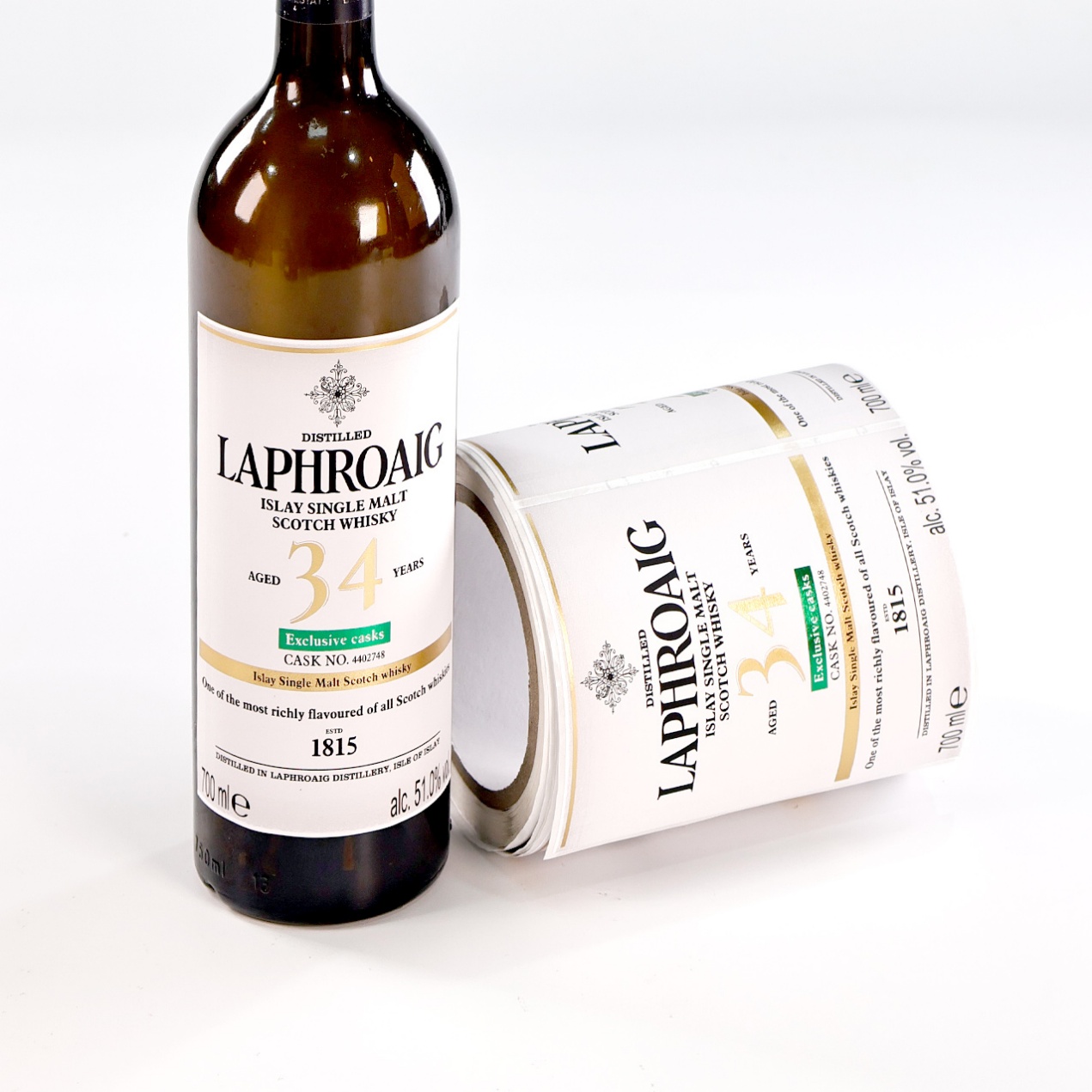 Label on bottle and roll