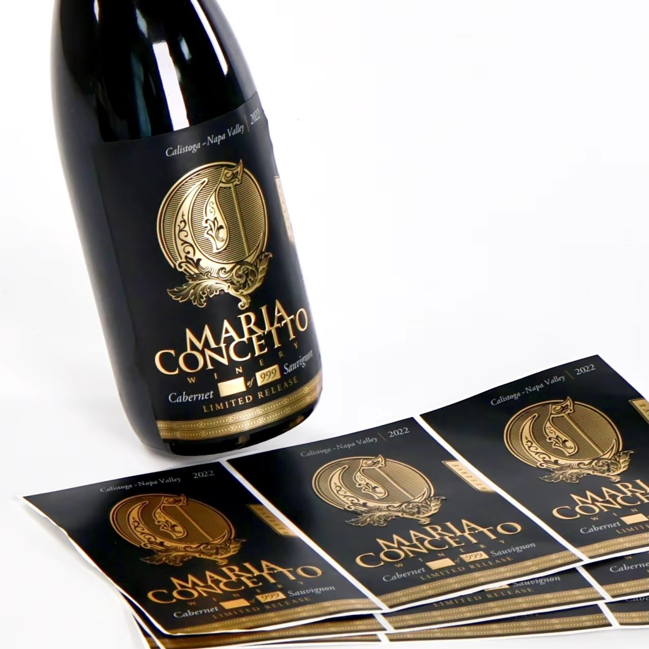Premium wine label with gold foil and embossed pattern