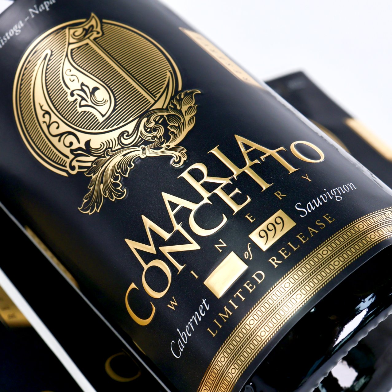 Gold foil and embossed crest close-up
