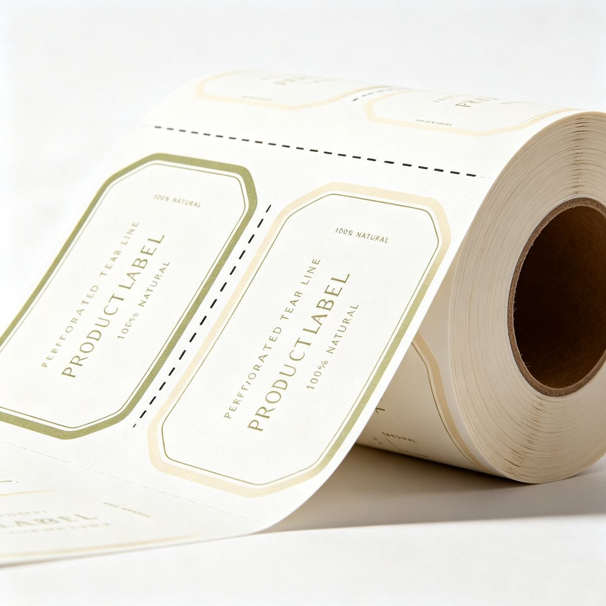 A finished roll of labels with tear-line perforations
